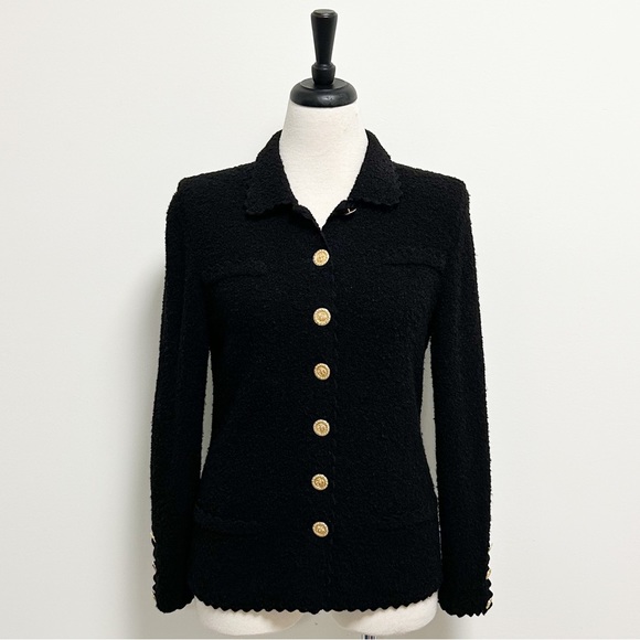 Don Sayres Sweaters - Don Sayres Wellmore Saks Fifth Black Boiled Wool Vintage Gold Buttons Sweater 8